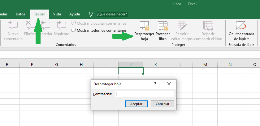 Ingresar contraseña para desbloquear celda en Excel