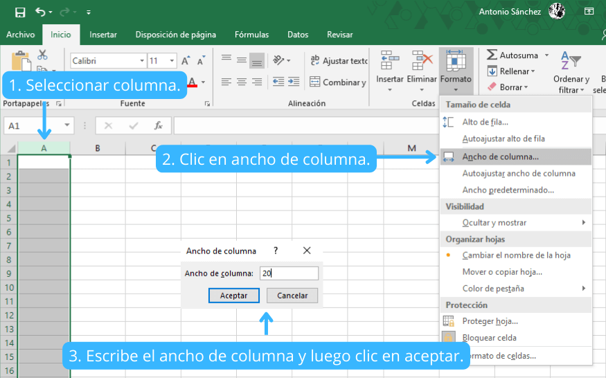 Cambiar tamaño de las columnas en Excel