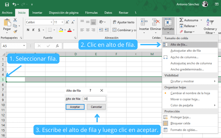 Cambiar el tamaño de las filas en Excel