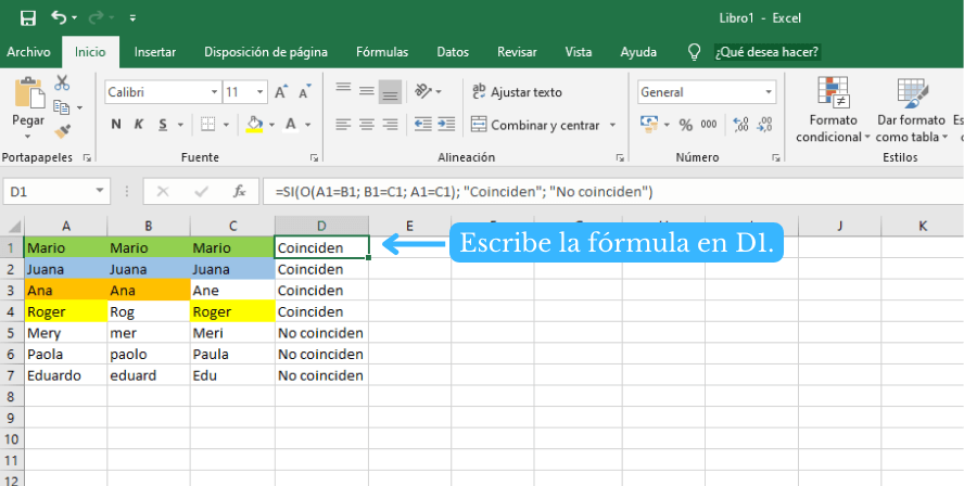 Comparar columnas de Excel con un mínimo de coincidencia en filas