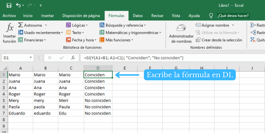Comparar las columnas de Excel con un amplio rango de filas