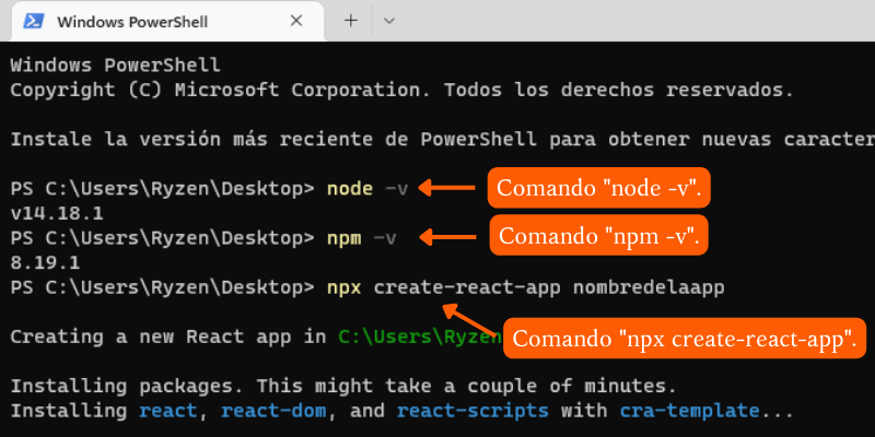 Ejecutar comando "npx create-react-app"