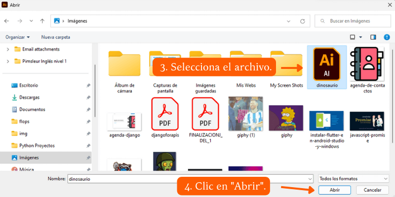 Seleccionar archivo en Adobe Illustrator